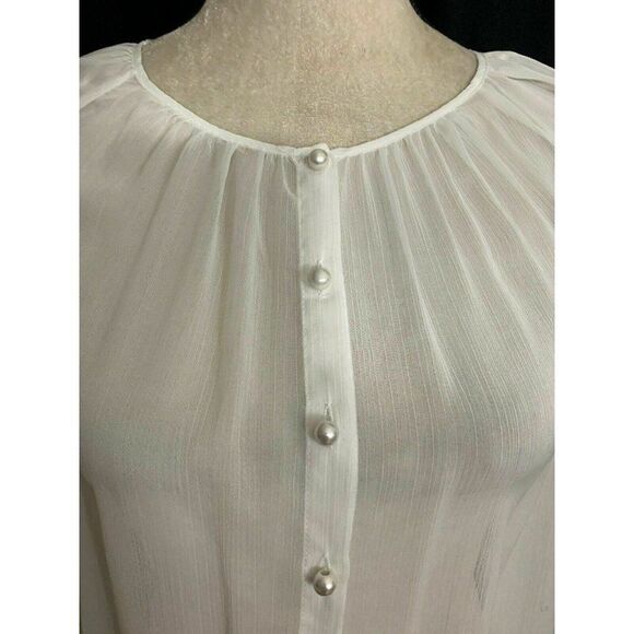 Zara Womens Solid White Sheer Long Sleeve Button Down Top Blouse Xs - Picture 2 of 6
